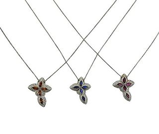 18K Gold Diamond Ruby Sapphire Cross Necklace Lot of 3