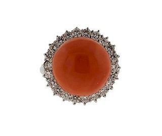 18k Gold Diamond Coral Cocktail Ring