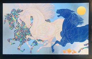 Guillaume Azoulay  Serigraph with silver leaf  "Harlequin Horses "