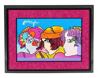 Peter Max Hand embellished Acrylic on Poster ""Wyckoff Women""
