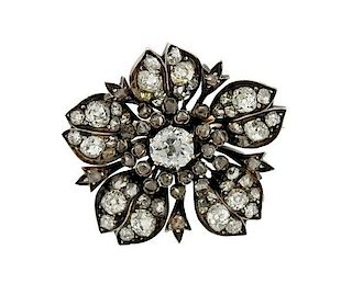 Continenatl 18k Gold Silver Diamond Flower Brooch