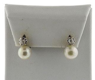 Antique Platinum Diamond Pearl Earrings