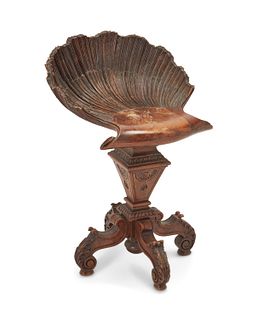 An Italian Grotto-style carved wood shell piano bench