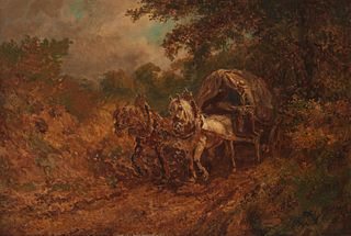 Carl Amann (1908-1971), Horse-drawn wagon, Oil on canvas laid to canvas, 20" H x 30" W