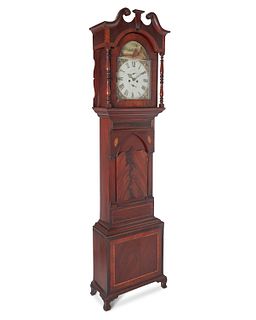 An American carved wood tall case clock