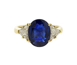 GIA  18k Gold 4.22ct Sapphire Diamond Ring