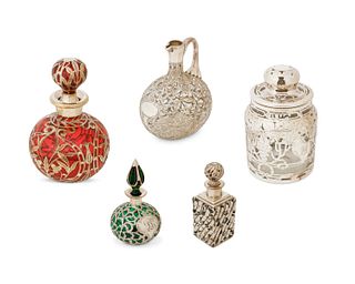 A group of sterling silver overlay glass items