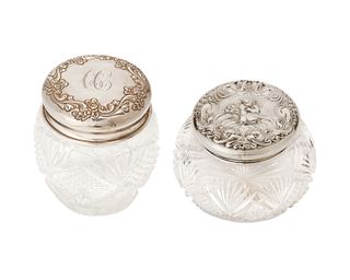 Two cut glass and sterling vanity powder jars