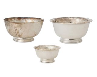 Three Cartier Paul Revere-style sterling silver bowls
