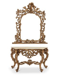 An Italian Rococo-style console table with mirror
