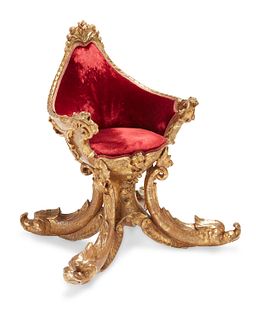An Italian Grotto-style giltwood and velvet side chair
