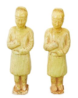 A pair of Chinese glazed earthenware burial figures