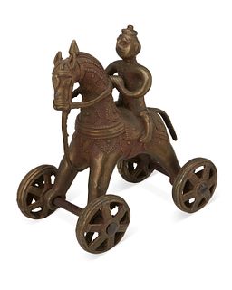 An Indian devotional cast brass horse with rider