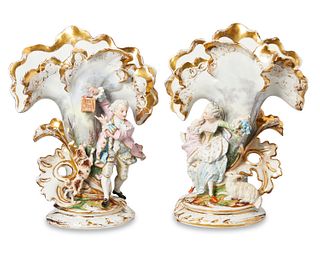 A pair of Old Paris porcelain spill vases