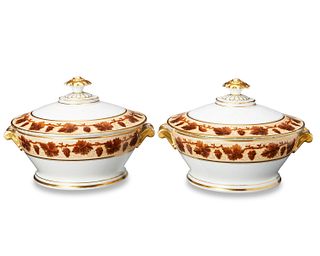 A pair of Old Paris Empire-style porcelain tureens