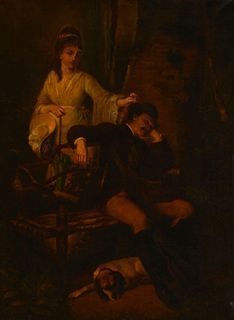 19th Century European School, Man and woman with a dog, Oil on canvas, 30.5" H x 22.5" W