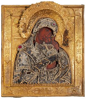 A Russian icon of Mother of God Joy "Umilenie"