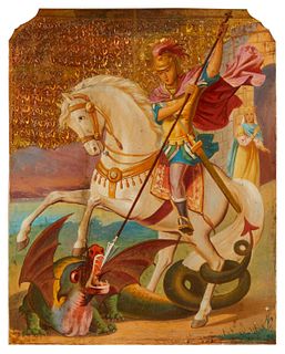 A Russian icon of St. George on the Horse Slaying the Dragon