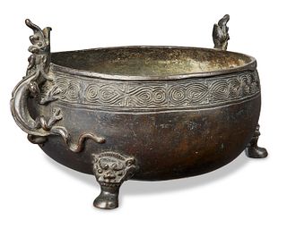 A Chinese Late Ming Dynasty bronze footed bowl
