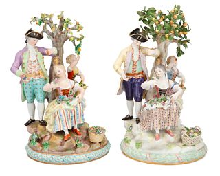 Two Meissen "Under the Apple Tree" porcelain figural groups