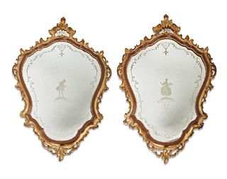 A pair of Venetian Rococo-style wall mirrors