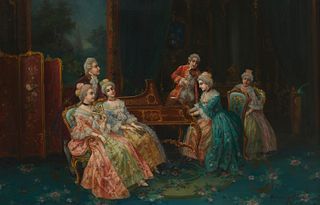 August Stephan Sedlacek (1868-1936), Music in the salon, Oil on canvas, 24" H x 36" W