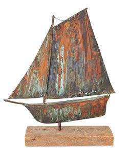 A Connecticut Copper Smiths boat sculpture 1986; Guilford, Connecticut 19.5" H x 17.5" W x 5.25" D