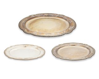 A group of English silver-plated serving trays
