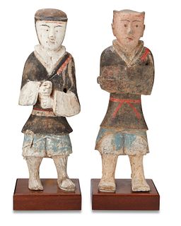Two Chinese Han Dynasty earthenware warrior figures