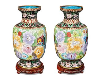 A pair of Chinese cloisonnE floral vases