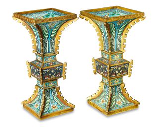 A pair of Chinese Qianlong-style cloisonnE vases