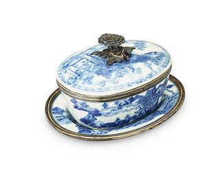 A Chinese export Dutch silver-mounted porcelain dish