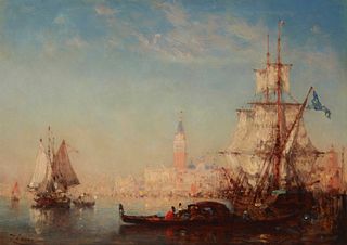Felix Francois Georges Philibert Ziem (1821-1911), "Venice," Oil on cradled panel, 12" H x 15.5" W