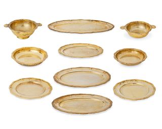 A group of Christofle "Lotus" gilt silver-plated table items