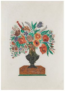 A pietra dura plaque depicting a vase with flowers