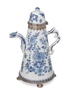A Chinese export Dutch silver-mounted porcelain teapot