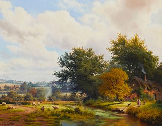 Daniel Van Der Putten (b. 1949), "Summer Afternoon on the Farm," Oil on panel, 11" H x 14" W