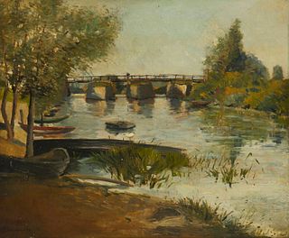 Paul Vogler (1852-1904), "Villeneuve," 1886, Oil on canvas laid to canvas, 18" H x 21.75" W