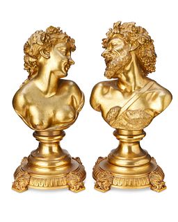A pair of gilt-bronze opposing figural busts, Late 19th century