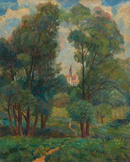 Harry Lachman (1886-1975), "La Prairie Mouillee," Oil on panel, 28.75" H x 23.5" W
