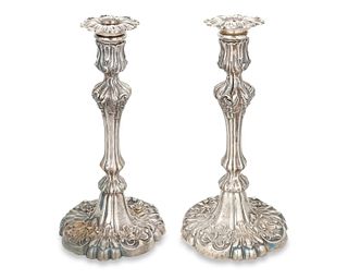 A pair of English sterling silver candlesticks