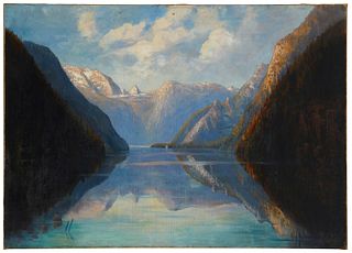 Joseph Zeller (1873-1948), Mountain valley, Oil on canvas, 27.75" H x 39.75" W