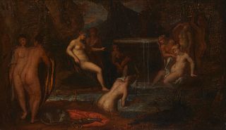 18th Century Italian School, A group of bathers, Oil on canvas, 14.5" H x 25" W