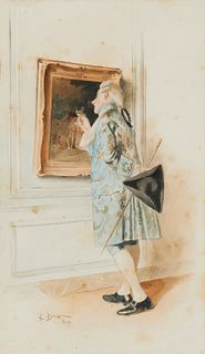 Bernard Louis Borione (1865-1920), A Gentleman inspecting a painting, Watercolor on paper, Sight: 13.75" H x 8.25" D