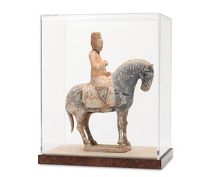 A Chinese Tang-style earthenware horse with rider