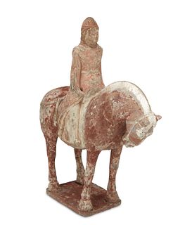 A Chinese Tang-style earthenware horse and rider