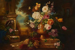 Jules Edouard Diart (1840-1890), Floral still life, Oil on canvas, 25" H x 37" W