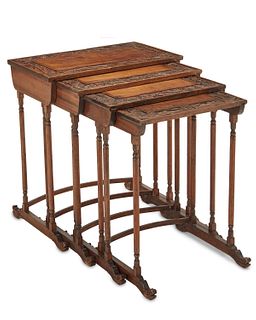 A set of Chinese carved wood nesting table