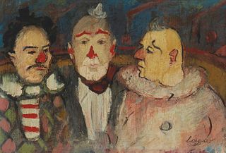 Celso Lagar Arroyo (1891-1966), Three clowns, Oil on canvas, Sight: 7" H x 10.25" W