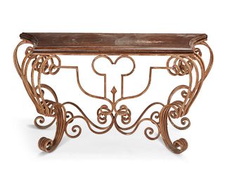 A Spanish-style wood and metal console table